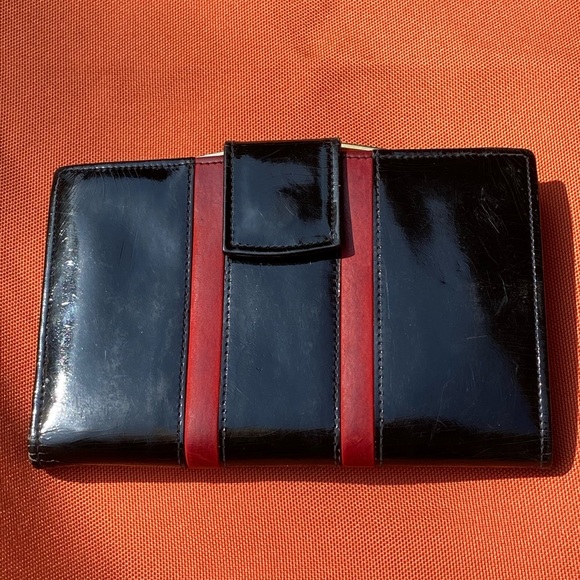 VTG patent leather wallet,made in Italy for Dayton,black/red,brass frame/clasp - Picture 13 of 13